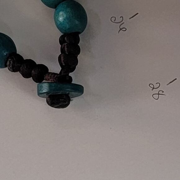 Vintage 1970s Teal Wooden Bead Necklace 27 Inch Chunky Boho Statement Jewelry - Picture 9 of 9